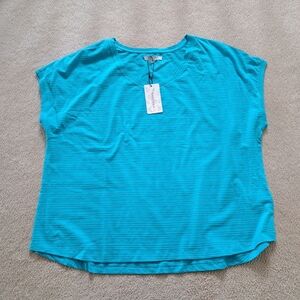 SantanaVibrant Teal Blue Tee Size 3X Short Sleeve Women's Top Casual Cotton